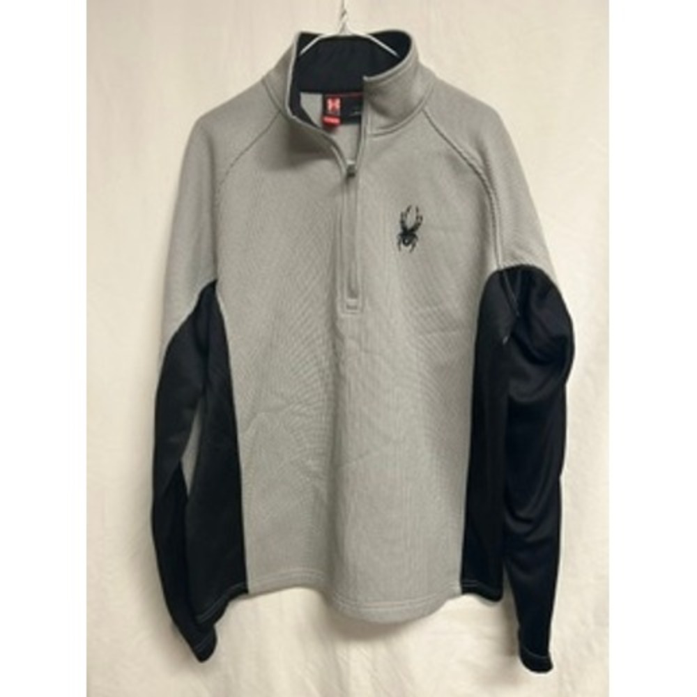 Spyder Core Sweater Mens Large Grey Black 1/4 Zip Pullover Fleece Lined Jacket